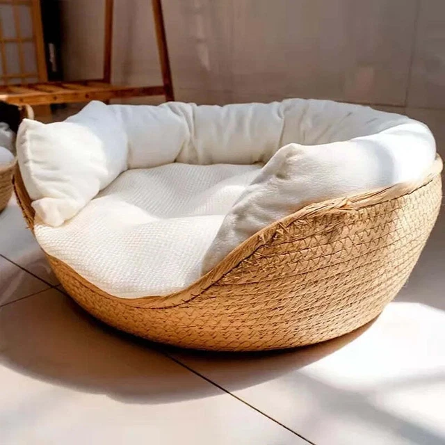 Pet Bed Soft Cat Kennel Dog Beds Sofa Bamboo Weaving Four Season Cozy Nest Baske