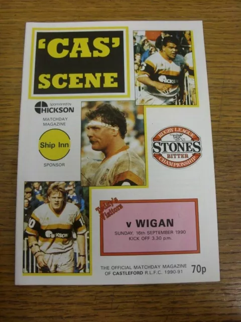 16/09/1990 Rugby League Programme: Castleford v Wigan  (team changes). FREE POST