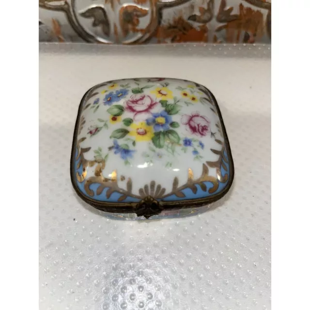 Hand Painted Floral Trinket Box Vintage Hinged Porcelain