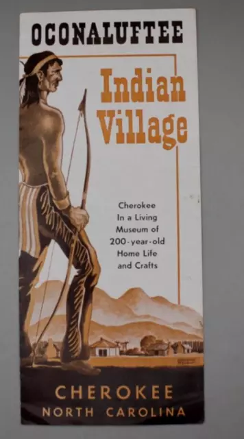 Vintage Oconaluftee Indian Village Cherokee NC Travel Brochure