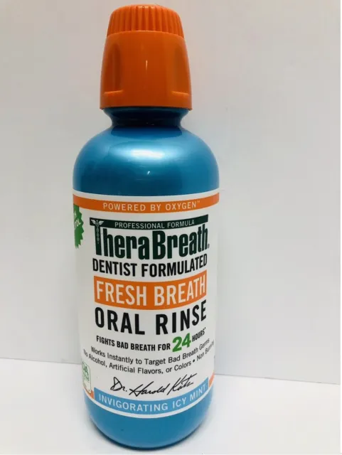 TheraBreath Fresh Breath Oral Rinse Invigorating IcyMint 16OZ 24 Hours EXP 02/25