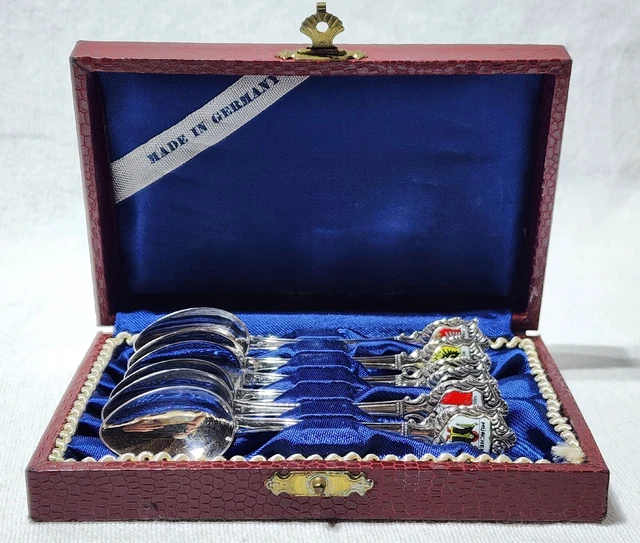 Antique German Sterling Silver Collectors Spoons Set of 6 H.KOHLBECKER PFORZHEIM