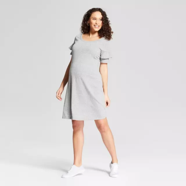 ISABEL MATERNITY by Ingrid & Isabel Knit Ruffle Sleeve T-shirt Dress - Grey NEW!