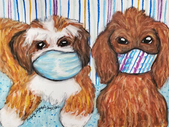 Cavapoo in Quarantine 13 x 19 Dog Pop Art Print Collectible Signed KSams