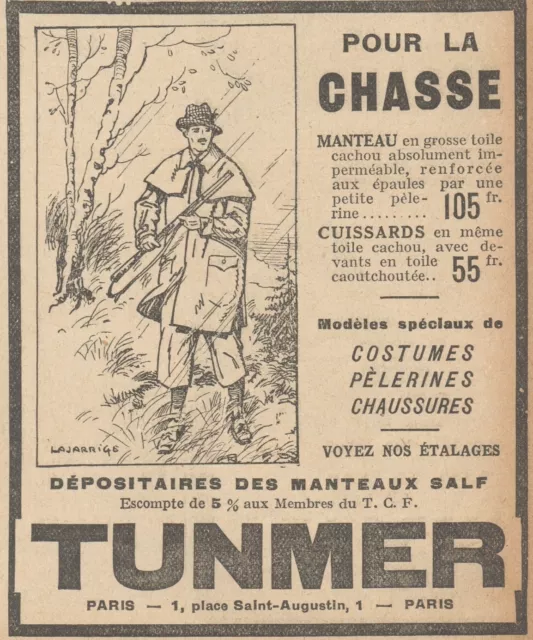 Z9539 TUNMER pour la chasse -  Pubblicità d'epoca - 1922 Old advertising