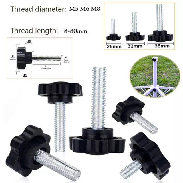 M5 M6 M8 Male Thread Plastic Star Clamping Nut Knob Screw Machine Handle Black