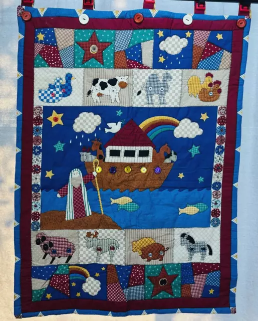 Noahs Ark Animal Quilt Wall Hanging Hand Stitched Country Prim Farmhouse Art 37"