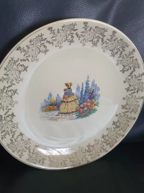 Crinoline Lady Gold Chintz Cake Plate Vintage Hanley Royal Falcon Ware 22.4cm