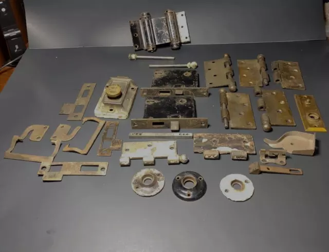 Large Lot Antique Metal Architectural Salvage Door Hardware *Hinges *Plates ++