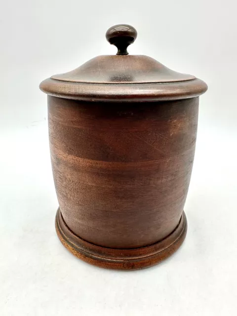 Vintage Hand Turned Lidded Wooden Spice Snuff Tobacco Jar Canister 8x5in