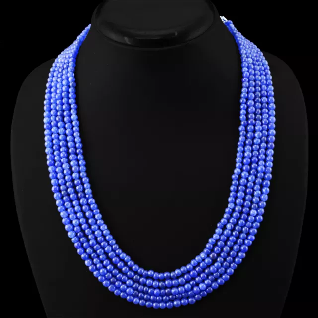 Top Quality 340.00 Cts Earth Mined 5 Line Rich Blue Sapphire Beads Necklace