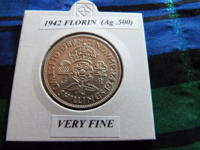 VERY FINE? 1942 FLORIN  (Silver .500)  George VI pre 1947
