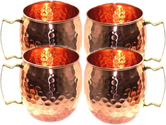 Mugs Handcrafted Hammered Pure Copper with Brass Handle Moscow Mule Pack of 4