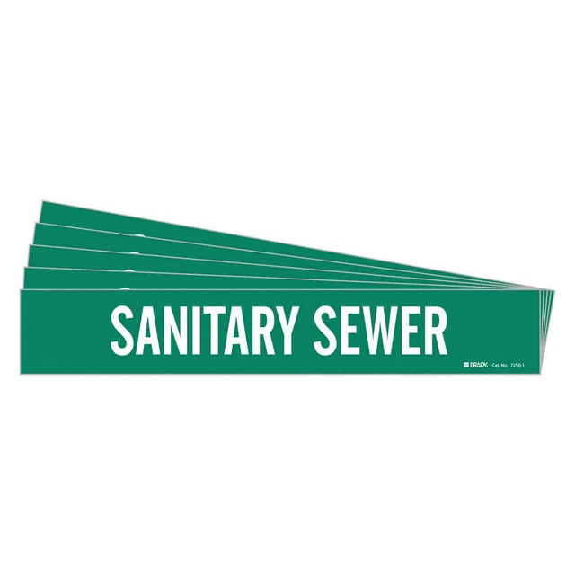 BRADY 7250-1-PK Pipe Marker,White,Sanitary Sewer,PK5