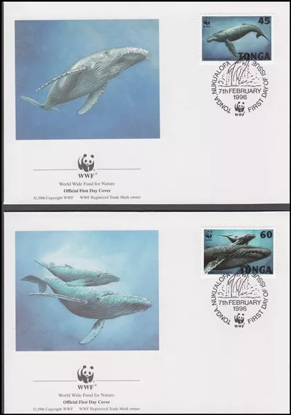 TONGA 1996 WWF HUMPBACK WHALE SET OF FDC’s (x4) (ID:183/D19414)