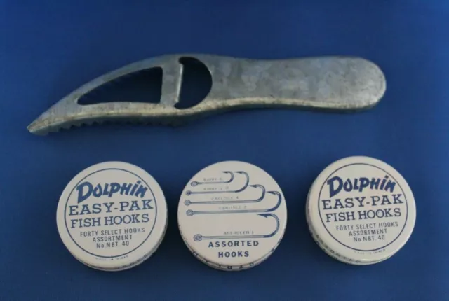 VINTAGE/ DOLPHIN FISH Hooks~Easy-Pak No NBT 40 Tin~Made in Taiwan & Fish  Scaler $24.50 - PicClick