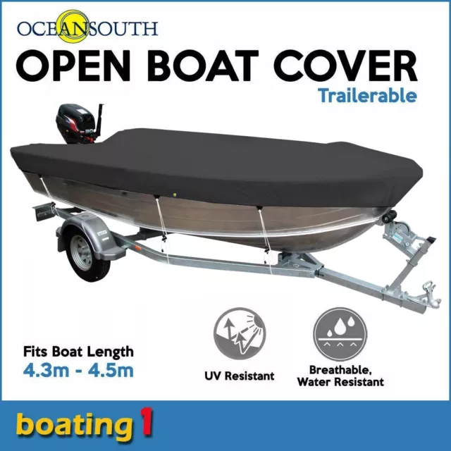 Trailerable Open Boat Cover Oceansouth 4.3m-4.5m - Black