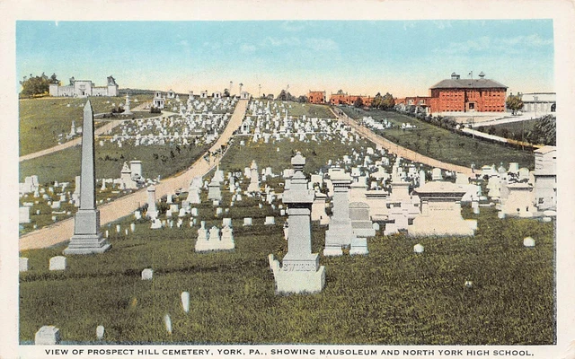 North York PA Pennsylvania High School Prospect Hill Cemetery Vtg Postcard A27