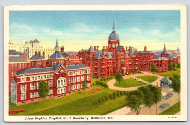 Vintage Postcard Johns Hopkins Hospital North Broadway Baltimore Maryland