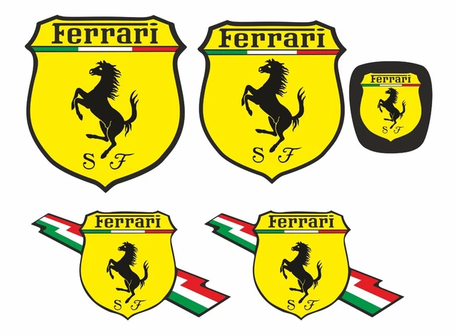 Set Adesivi Ferrari – Stickers In Vinile Colorato Sagomato Per Auto, Moto, Caschi, Superfici Lisce