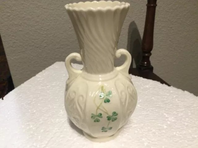 Vintage Belleek Ireland 6” Shamrock Flower Vase