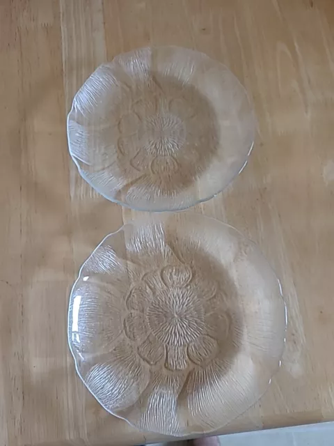 2 Vintage Retro Arcoroc Fleur Flower French Clear Glass Large Plates 24cm