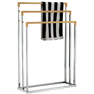 Freestanding Chrome Plated 3-Tier Bamboo Towel Bar, Bathroom Towel Rack