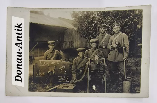 Foto Portrait Gruppenfoto 1.WK Soldat Feldgrau 1917 MG Maschinengewehr Kompanie