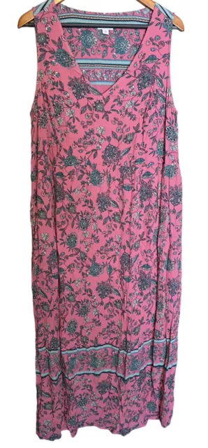 J Jill Dress Maxi Womens Size XL Lined Sleeveless V Neck Floral Comfort Prairie