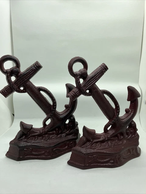 2 Cast Iron NAUTICAL ANCHOR Doorstop Garden Statue Home Decor Book Ends