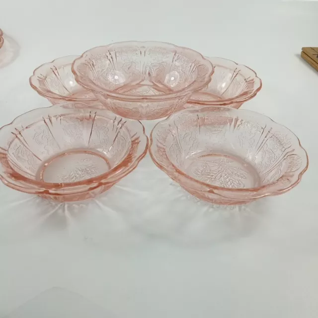Jeanette Depression Glass Pink Cherry Blossom 4 3/4" Berry Bowls - Set of 5