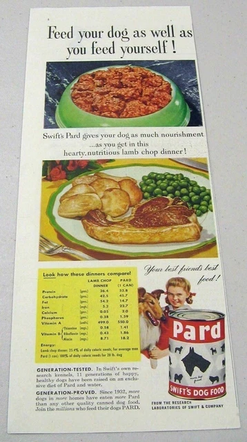 1950 Print Ad Swift's Pard Dog Food Happy Girl & Collie Dog
