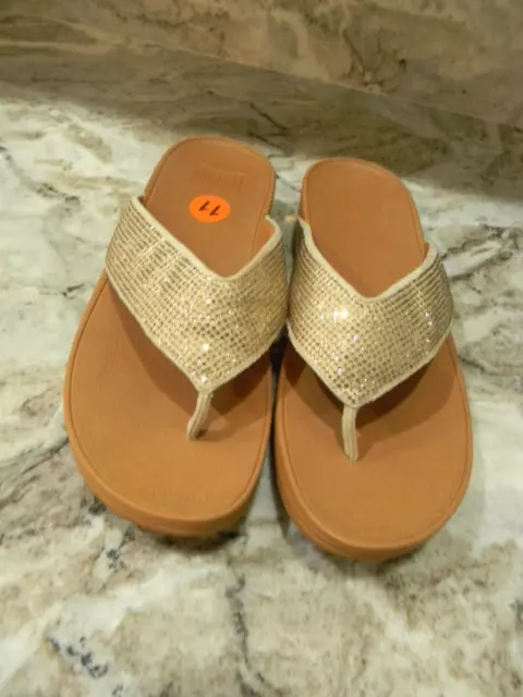 FitFlop, Wm." Ritzy Toe Thong" Sz 11 Sandals, GOLD MIX, Microwobbleboard Midsole