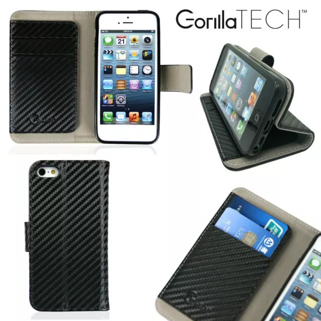 Genuine Branded Carbon Fiber Book Wallet Stand Case Cover For Iphone 5S 5 4S 4