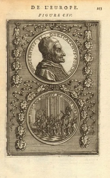 POPE INNOCENT XI. 'Innocentius XI. Odescalchus. Pon. M'. MALLET 1683 old print