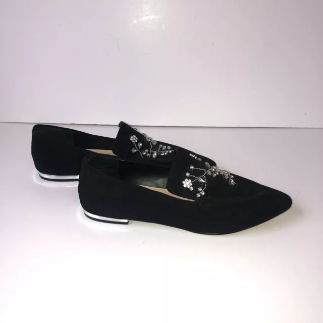 Nanette Lepore Gloria Black Suede Jeweled Embellished Flats Loafers Size 6 2