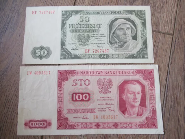 Poland , 50 & 100 Zlotych 1948