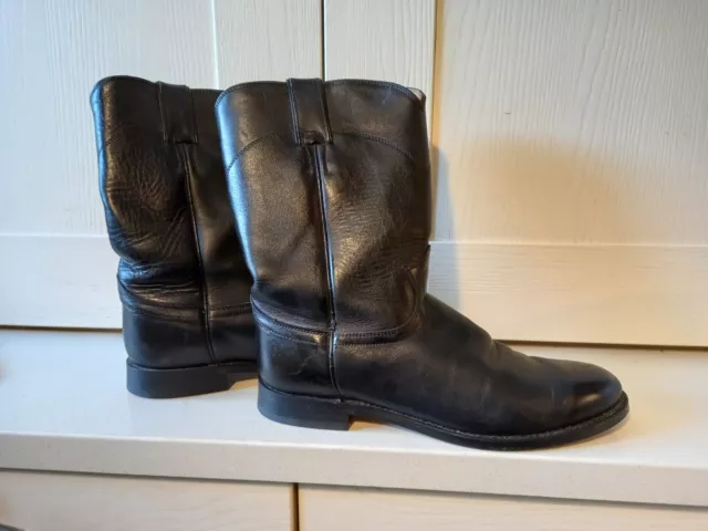 JUSTIN MENS BLACK leather cowboy boots US size 8D £40.00 - PicClick UK