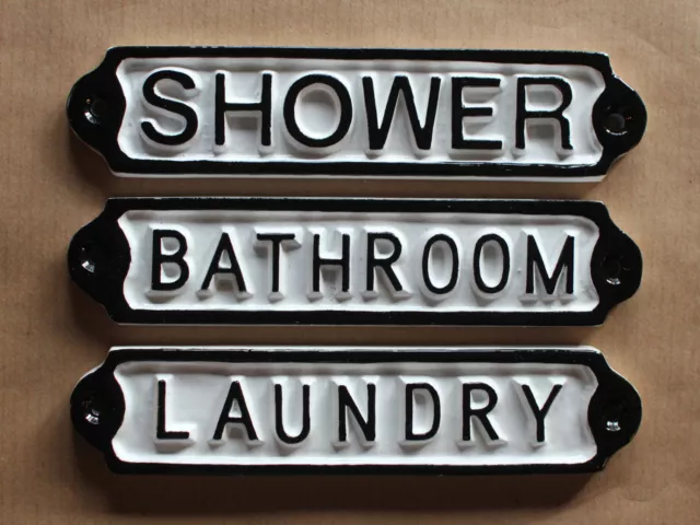 Laundry Bathroom Shower Vintage Cast Metal Door Signs Quality British Made Signs