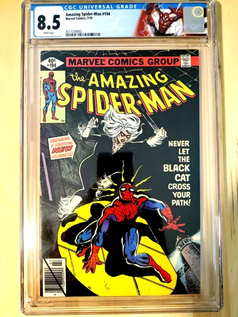AMAZING SPIDER-MAN #194 - CGC 8.5 VF+ WP - Custom Label -  1st App BLACK CAT