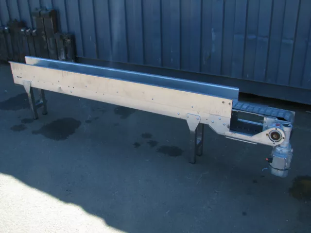 STAINLESS STEEL Motorised Slat Belt Conveyor - 2.35m long