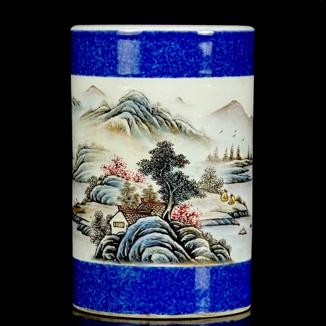 Chinese Pastel Porcelain Handmade Exquisite Landscape Brush Pots 13845