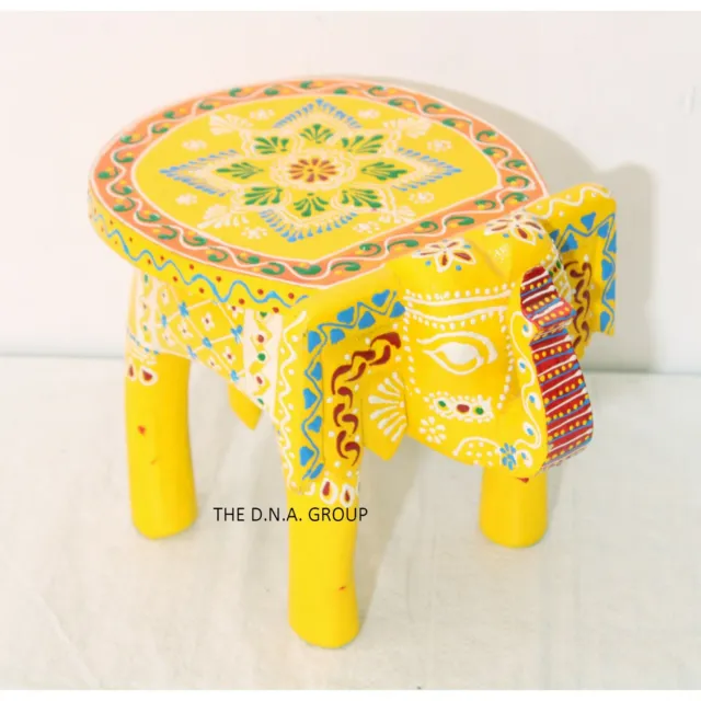 Indien Yellow Wooden Handpainted Elephant Shape Floor Side Decorative kids stool