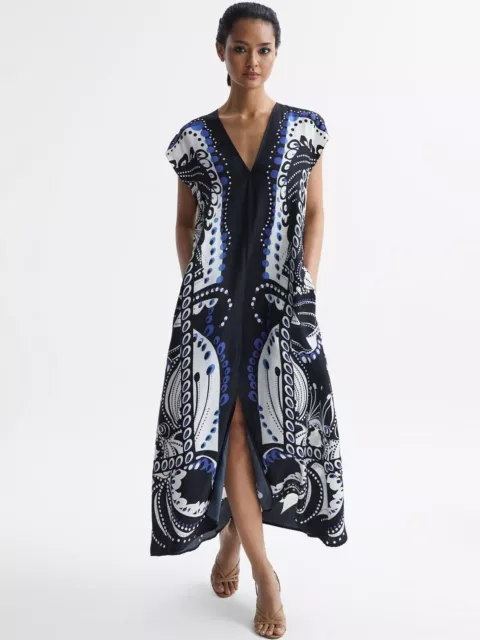 Reiss Women Summer Freja Scarf Printed Belted Midi Dress  Rrp£248-A104
