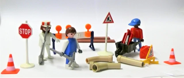 u3313 / Playmobil ® Baustelle Absperrung Lampen 3 Arbeiter Schbkarre Pylonen Roh