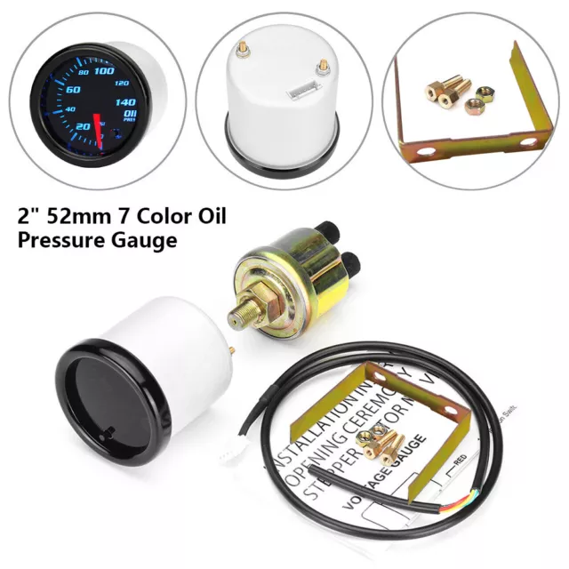 2" 52mm Digital LED Öldruckmesser Presse Meter mit 7 Farbe LED 12V + Sensor