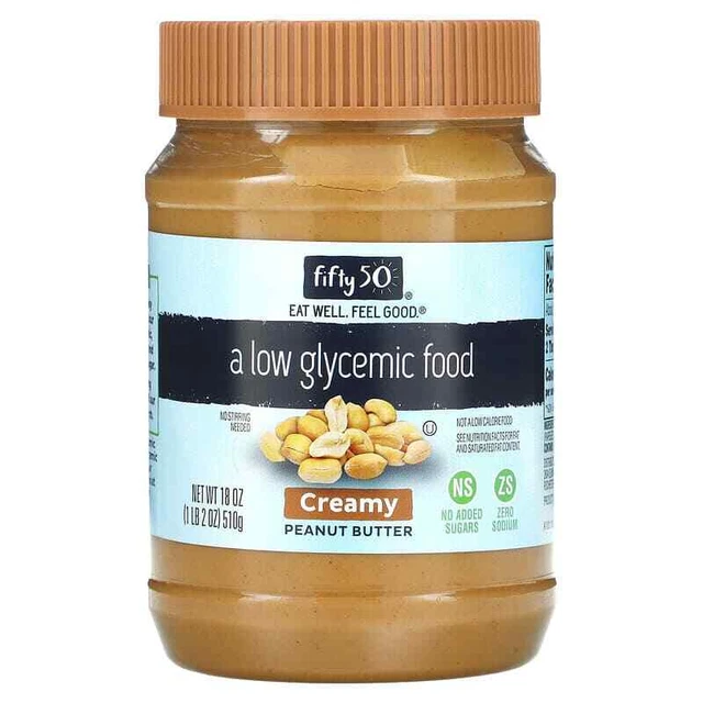 Fifty 50, burro di arachidi a basso contenuto glicemico, cremoso, 18 once (510 g)
