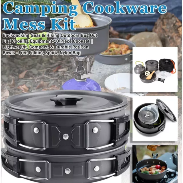 Outdoor Camping Cookware Cooking Equipment Mess Kit Backpacking Gear Hiking Pan