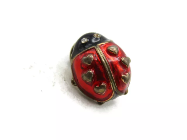 Red Lady Bug Pin Heart Black & Gold Tone