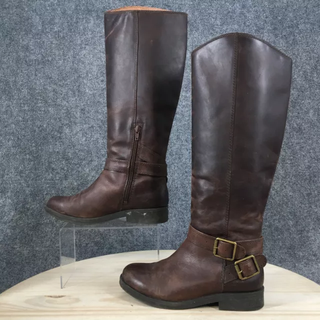 Lucky Brand Boots Womens 6 M Tall Pull On Riding Brown Leather Round Toe